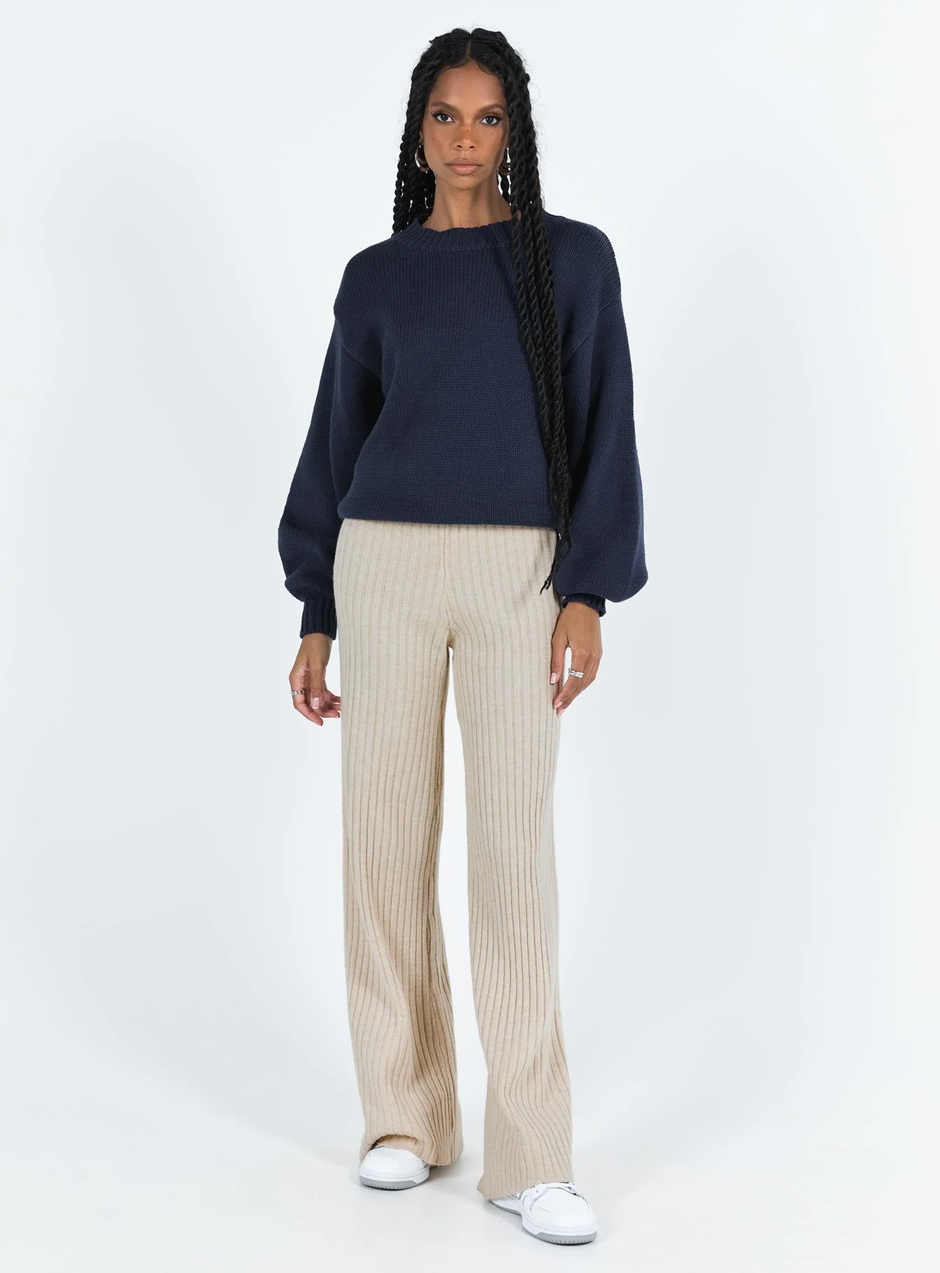 Harmony Balloon Sleeve Knit Sweater Navy