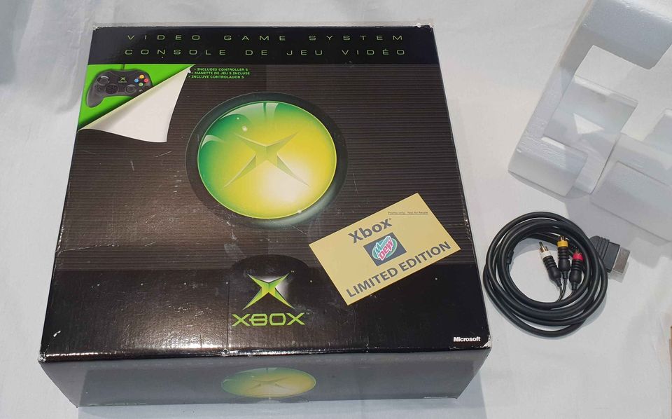 Boxed Xbox Mtn Dew & 2 custom controllers