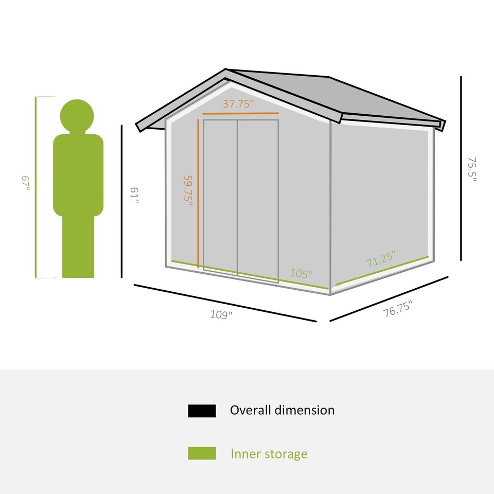 【Storage Shed】9.1' x 6.4' x 6.3' Outdoor garden storage shed Metal tool storage double doors