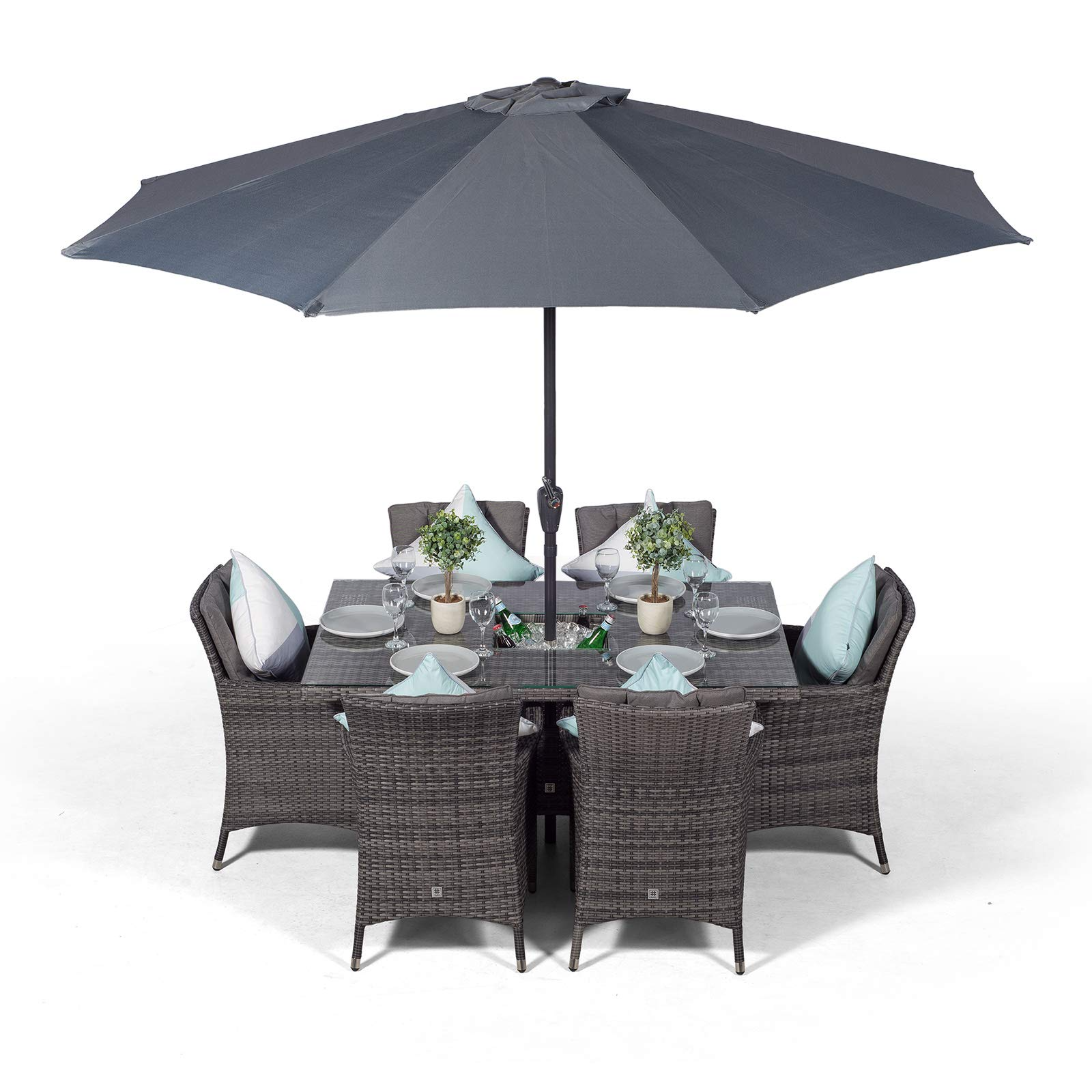 【Home&Garden】【BS】Rattan Garden Dining Table & 6 Chairs with Cushions