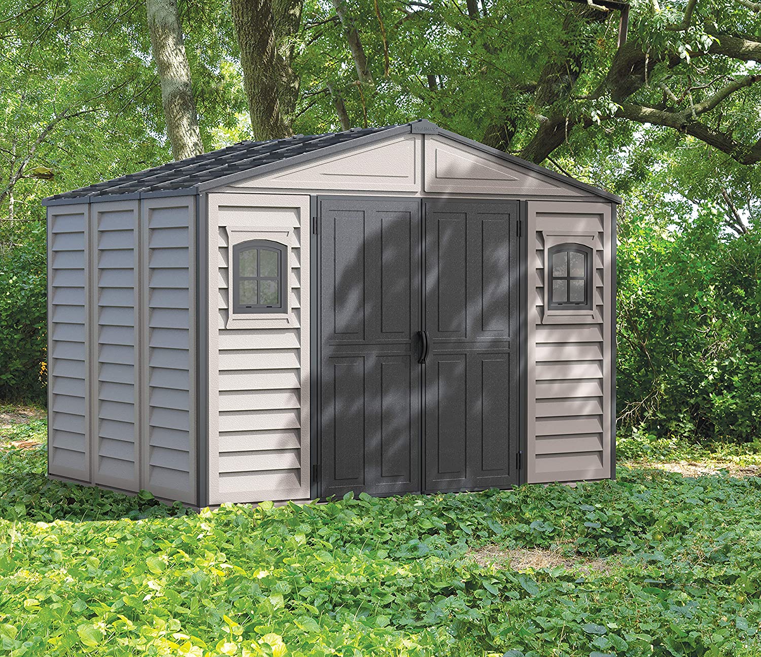 【Storage Shed】10x8 Feet V2 Wood Side Vinyl Shed - Ivory/Brown