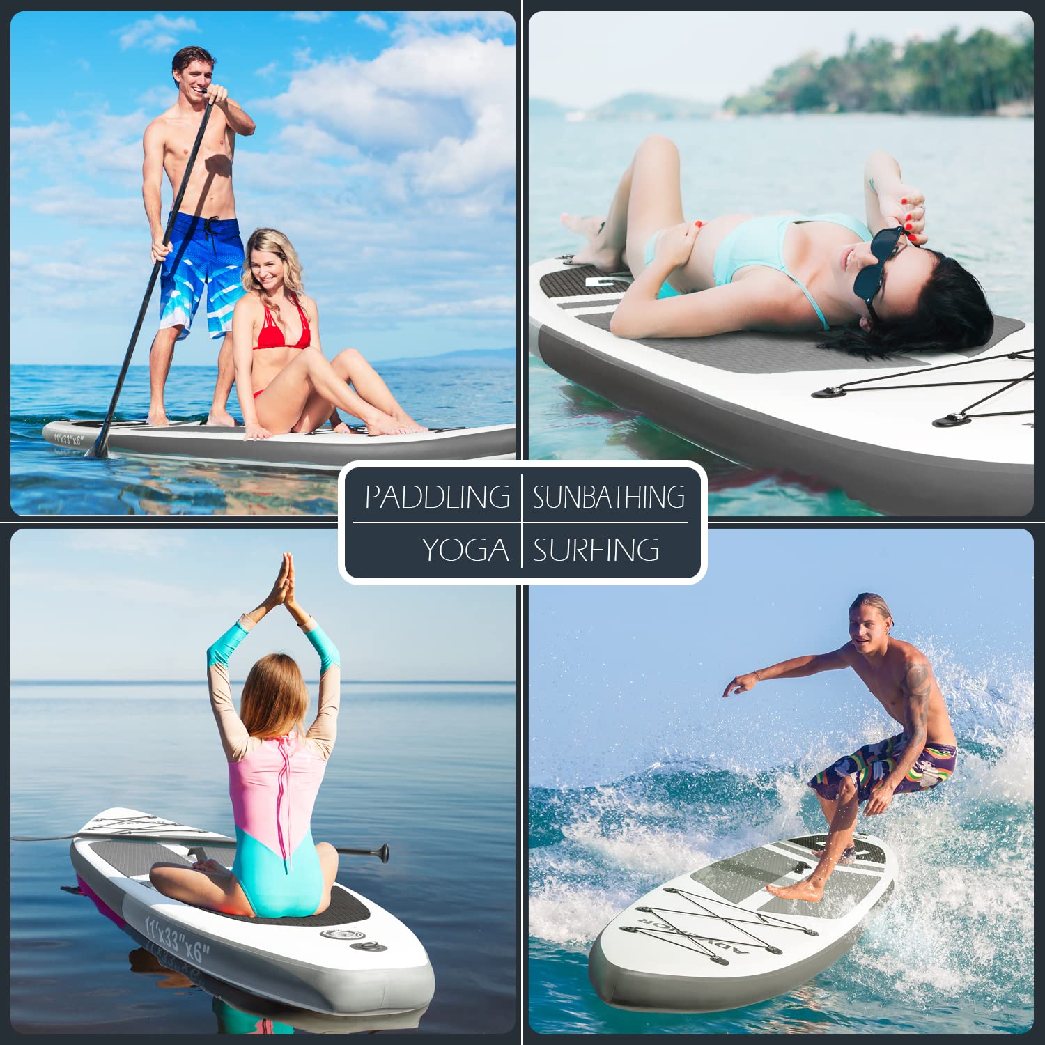 ADVENOR Paddle Board 11'x33 x6 Extra Wide Inflatable Stand Up Paddle Board with SUP Accessories Including Adjustable Paddle,Backpack,Waterproof Bag,Leash,and Hand Pump,Repair Kit