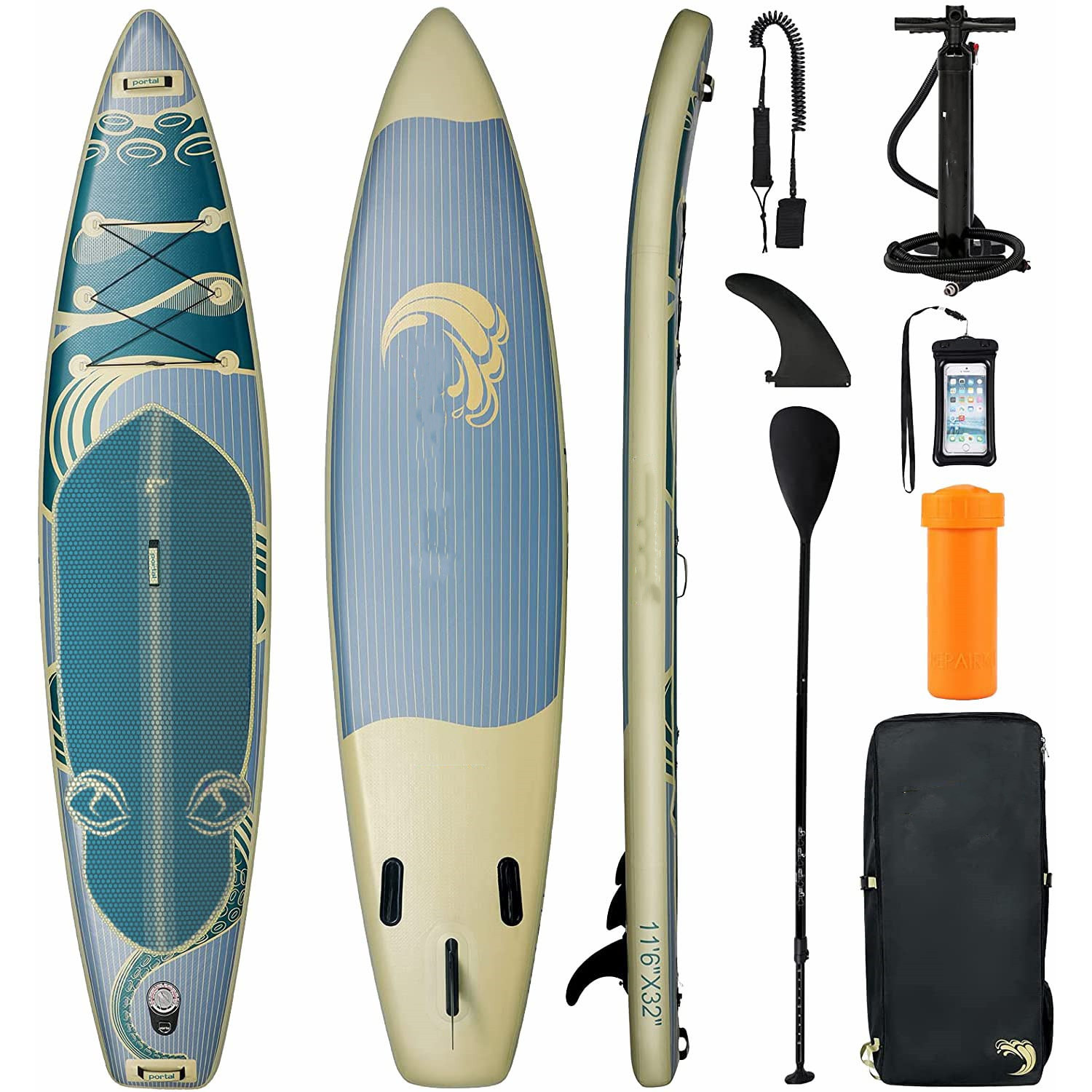 Portal Stand Up Paddle Board, 10'6x33 x6 Inflatable Paddle Boards with SUP Accessories Including Carry Bag, Hand Pump, Paddle, Leash, Fin, Repair Kit, Waterproof Phone Case