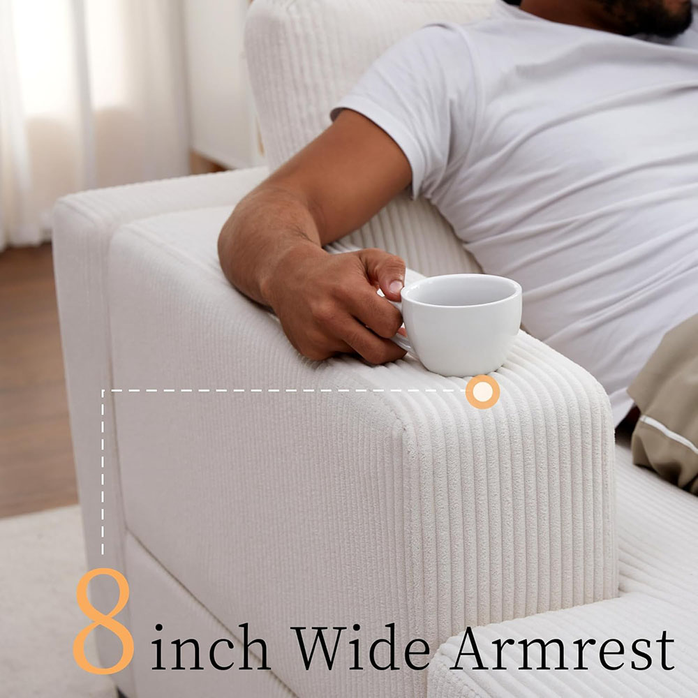 AMERLIFE Oversized Sectional Sofa, Large Double Chaise Couch, Comfy Sofa Couch with Left Chaise, White Corduroy Sofa