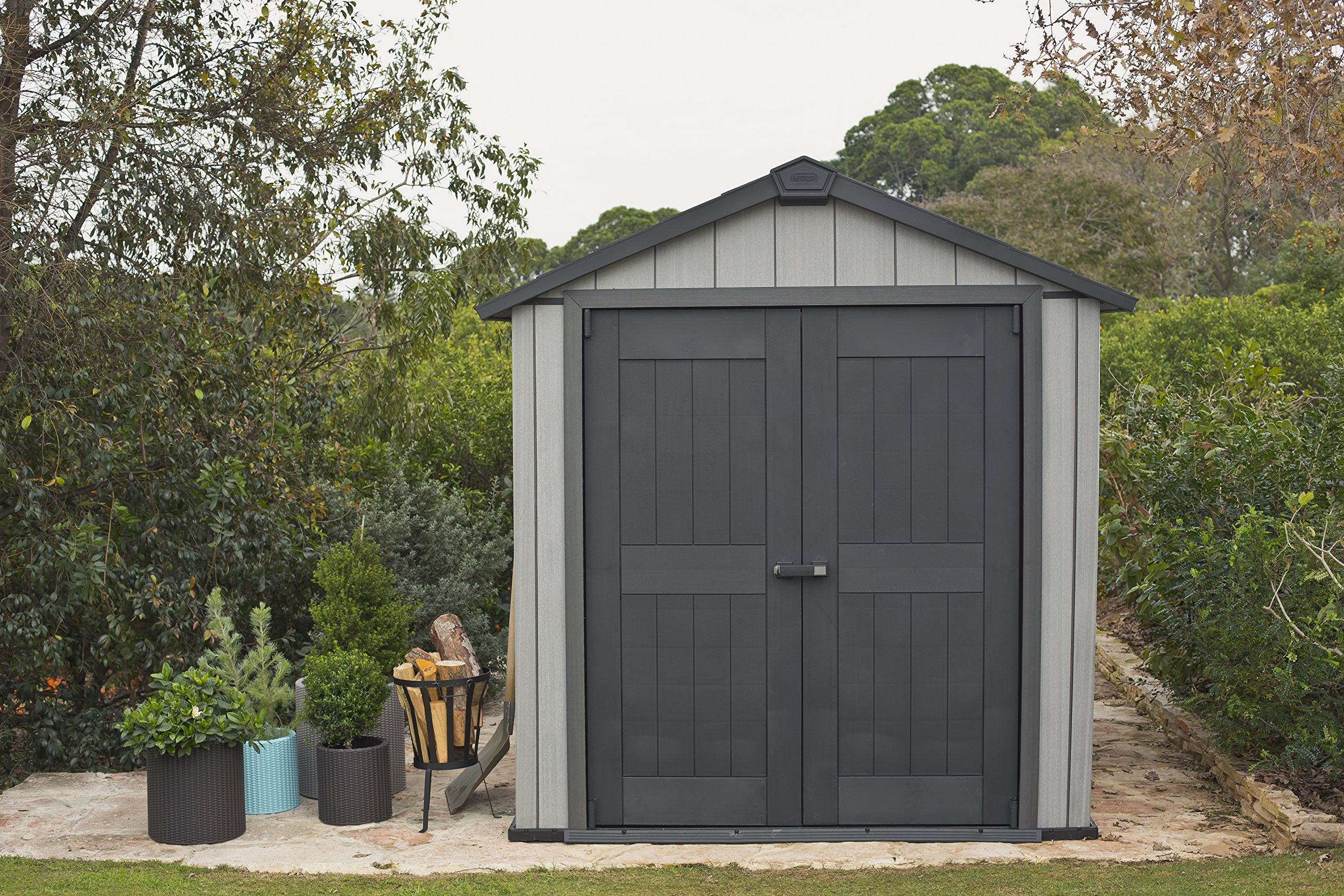 【Storage Shed】Oakland Outdoor Plastic Garden Storage Shed, Grey, 7.5 x 11 feet