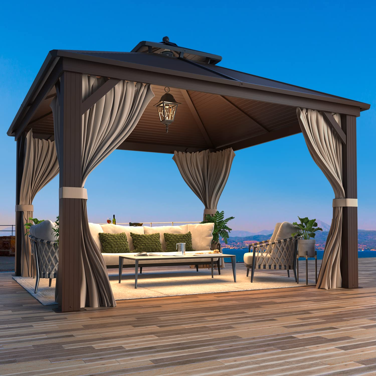 【Gazebo】【BS】Hardtop Gazebo Galvanized Steel Outdoor Gazebo Canopy Double Roof Pergolas Aluminum Frame