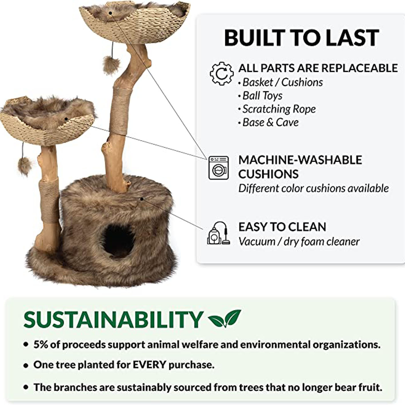 Modern Cat Tree Tower for Large Cats, Real Branch Luxury Cat Condo, Wood Cat Tower, Cat Scratching Tree, Cat Condo, Cat Lover Gift, Luxury Cat, Cat Gifts by Mau Lifestyle